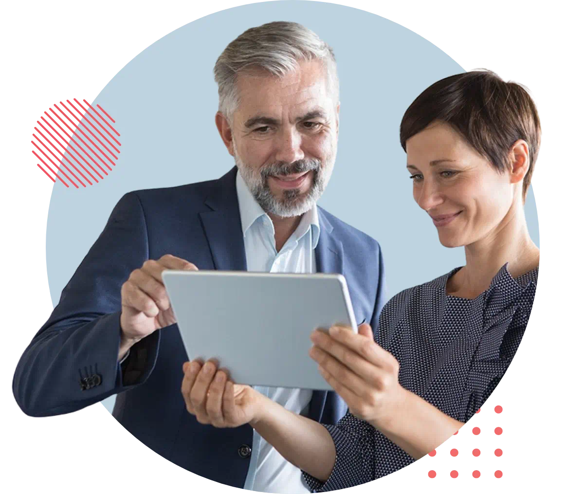 man in jacket looking at a tablet
