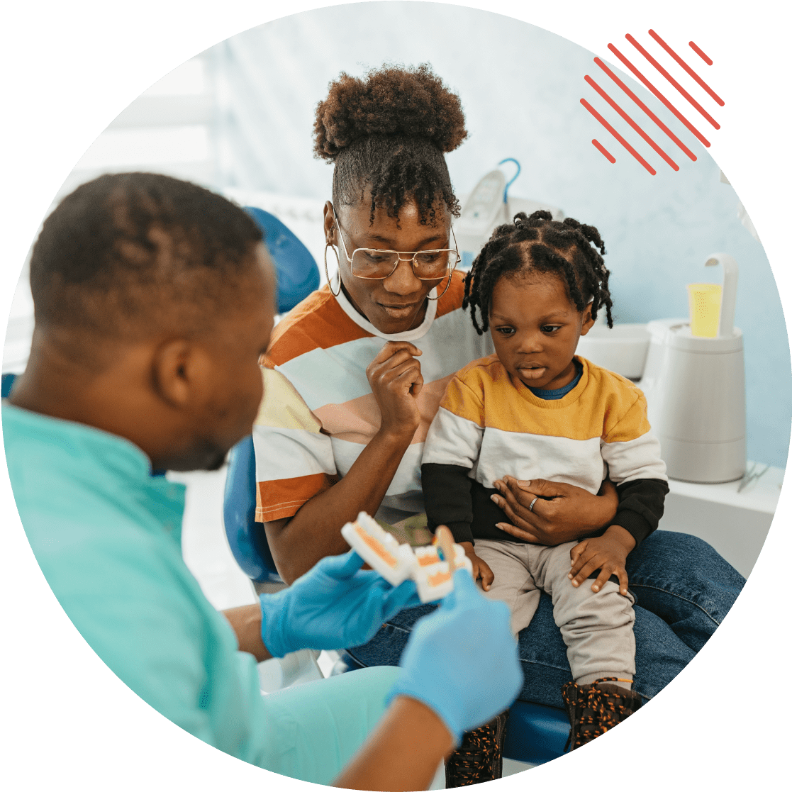 Mother and young son at the dentist