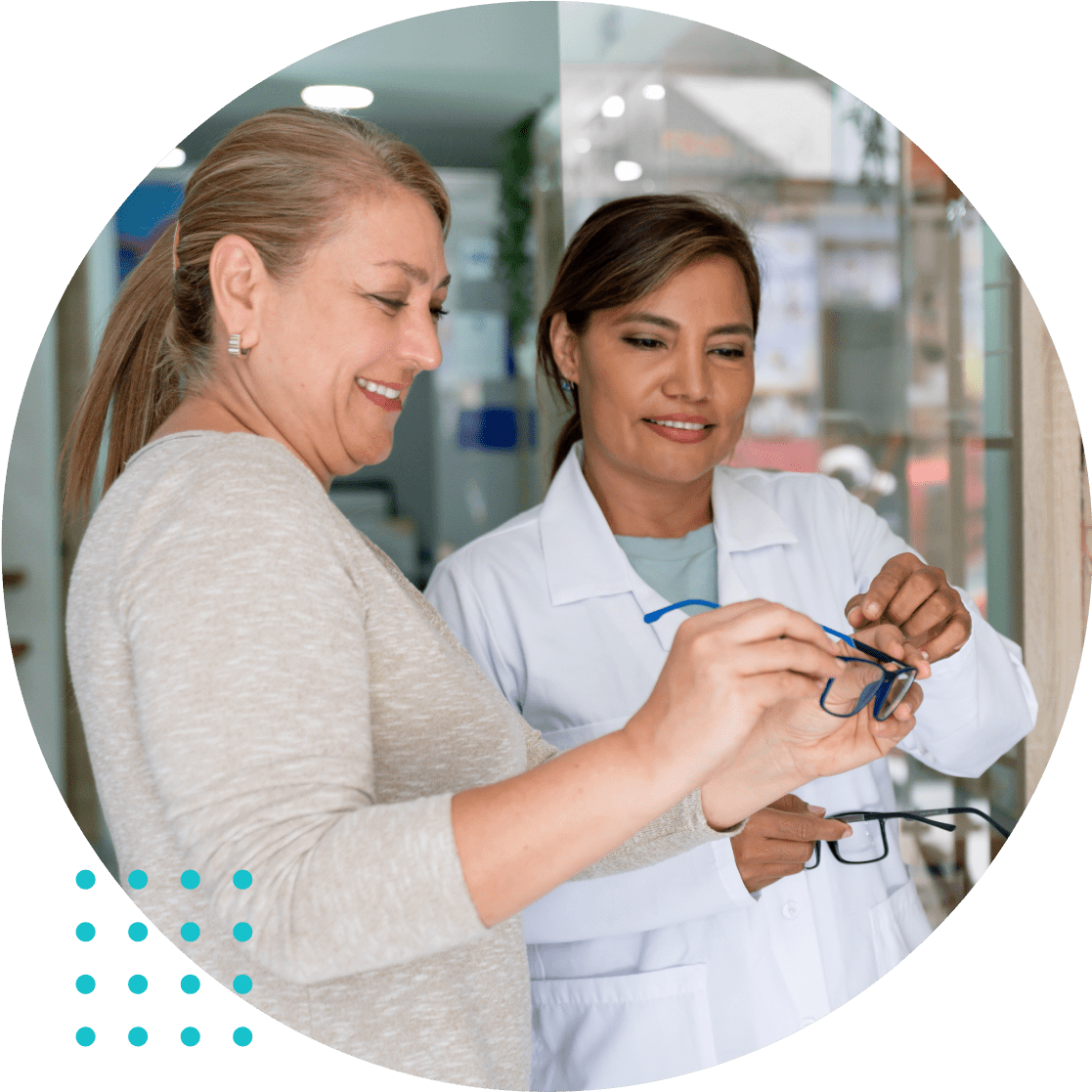 Woman choosing glasses frames