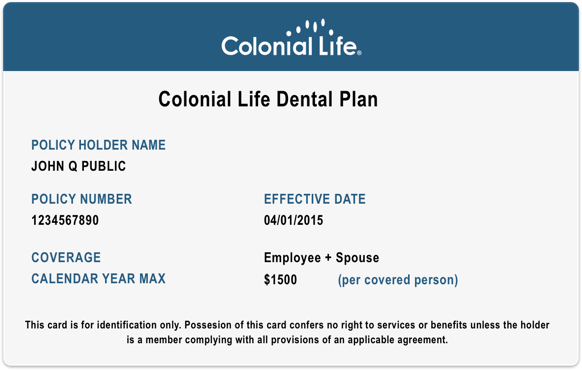 Colonial Life Fee Schedule ID Card